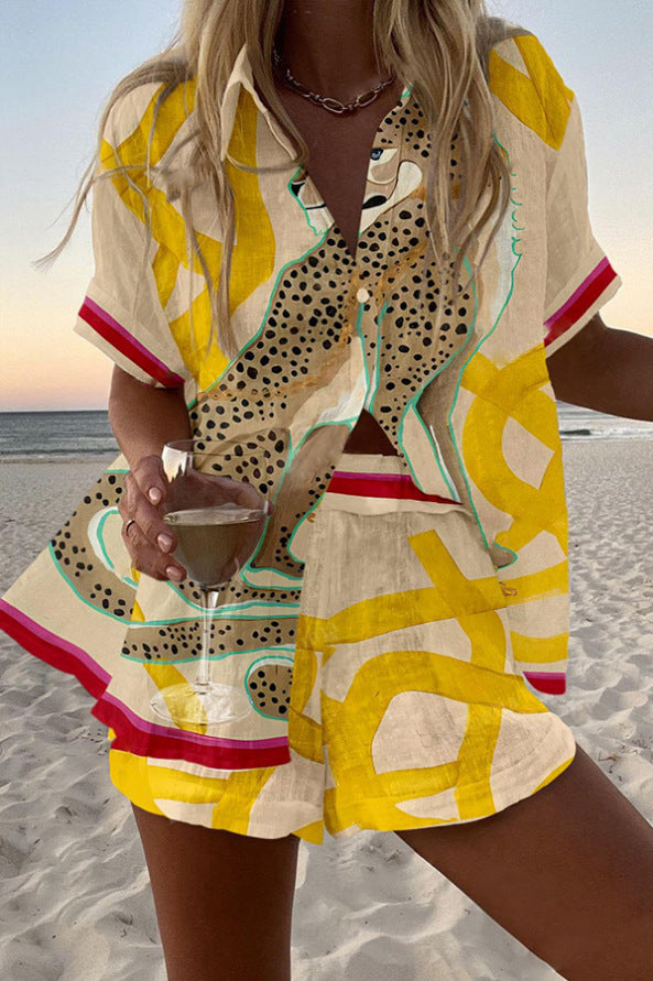 Casima | Short Linen Set with Cheetah Print