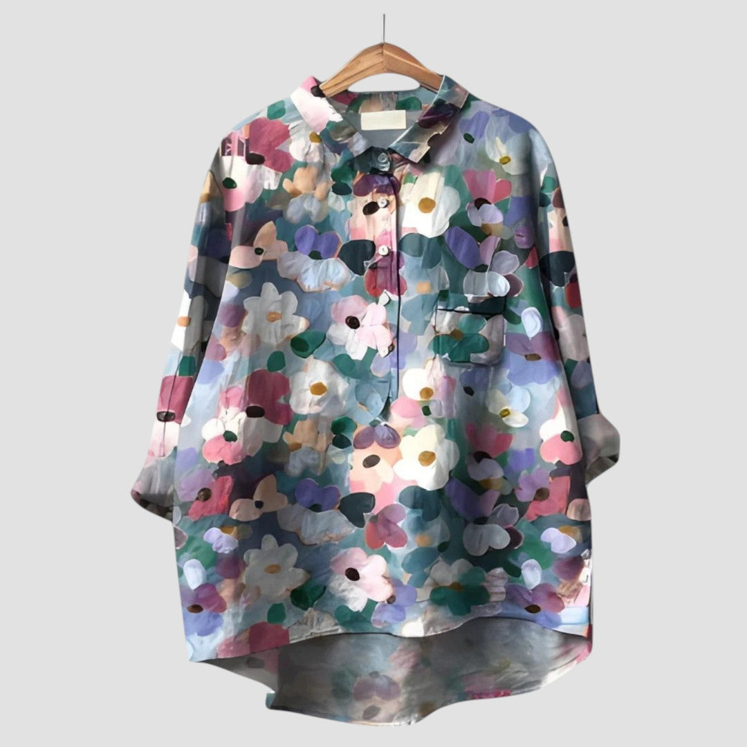 VERONICA | Oversized Shirt with Artistic Floral Pattern