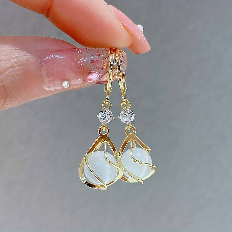 Vintage White Opal Hanging Golden Earrings