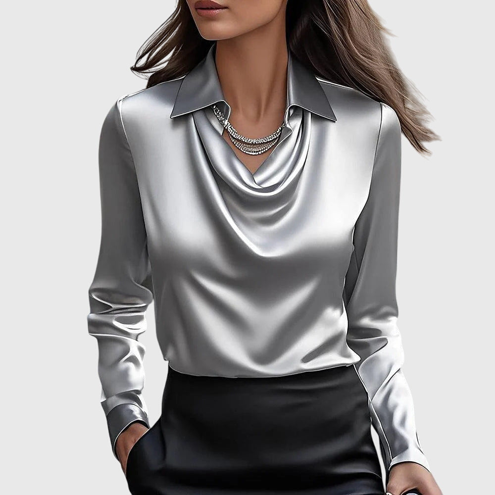 Sylvie | Blouse with a luxurious sheen and pleated neckline