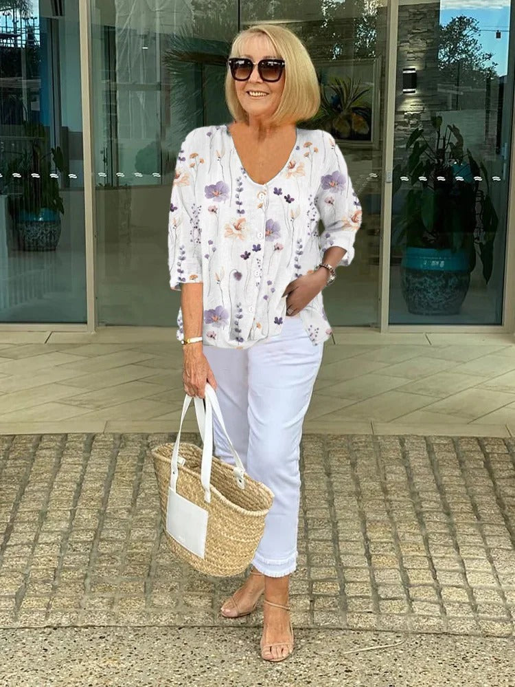 Barbara   | Cotton and Linen Floral Top