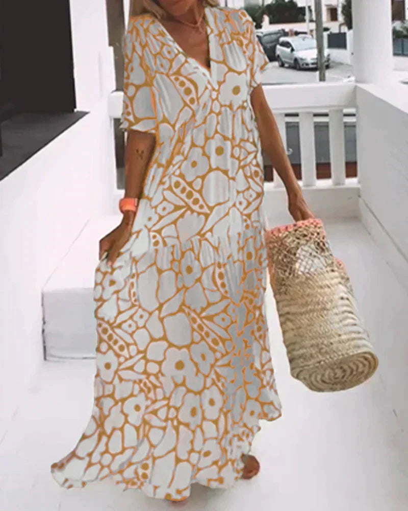 CHRISTINE | Long Summer Dress with Flowy Cut and Elegant Graphic Pattern