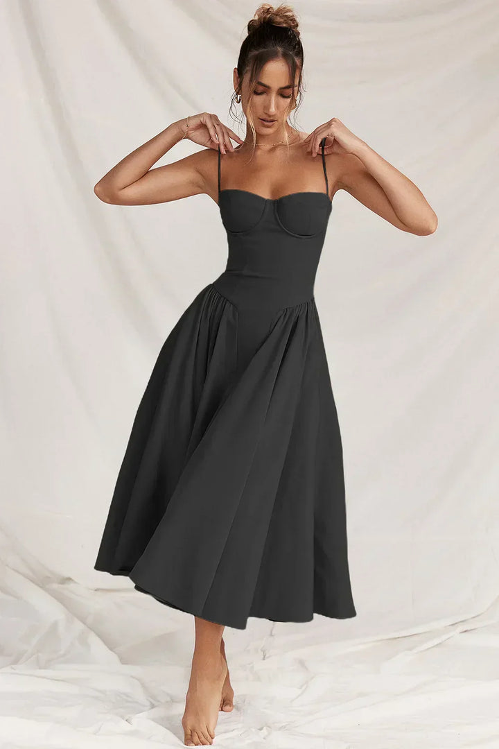 Celine - Sleeveless midi dress with corset fit