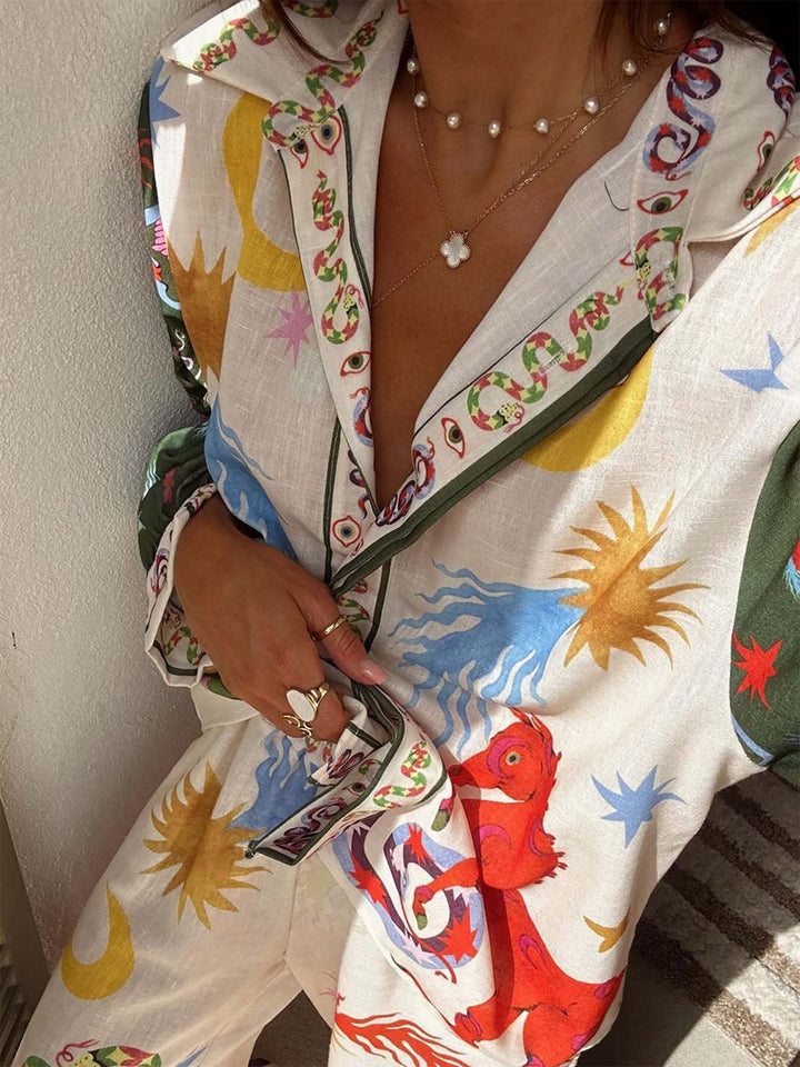 Complete Set of Two Tropical Print Pieces – Shirt and Coordinated Pants