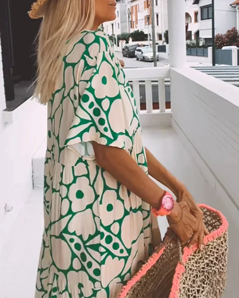 CHRISTINE | Long Summer Dress with Flowy Cut and Elegant Graphic Pattern
