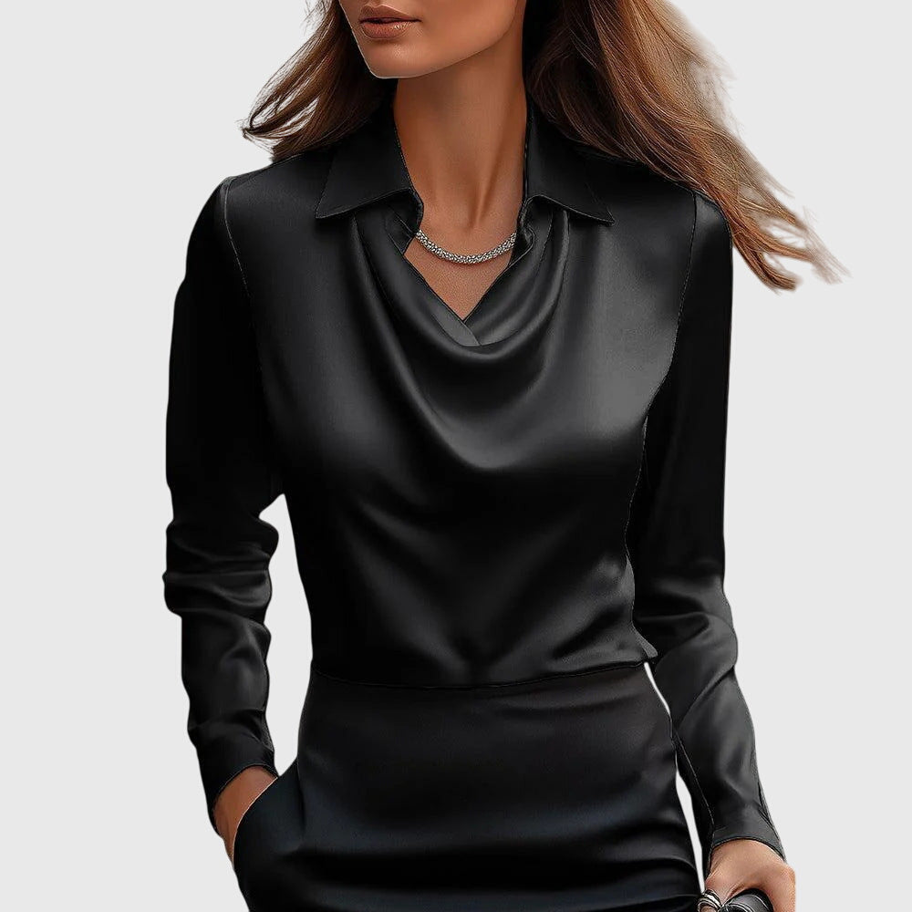 Sylvie | Blouse with a luxurious sheen and pleated neckline