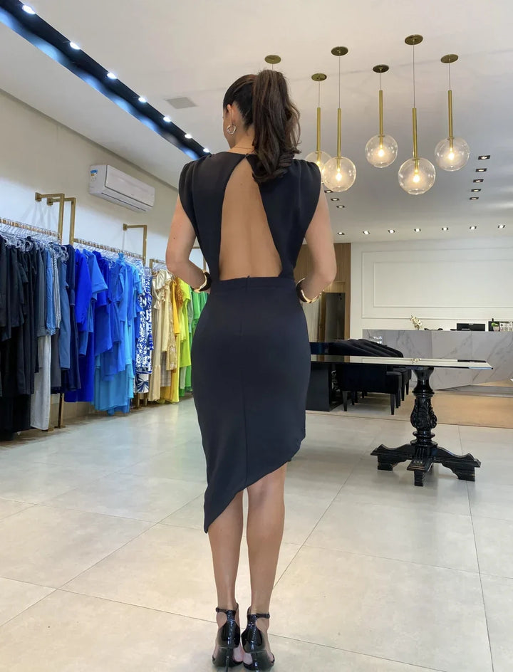 Asymmetric Belted Midi Dress