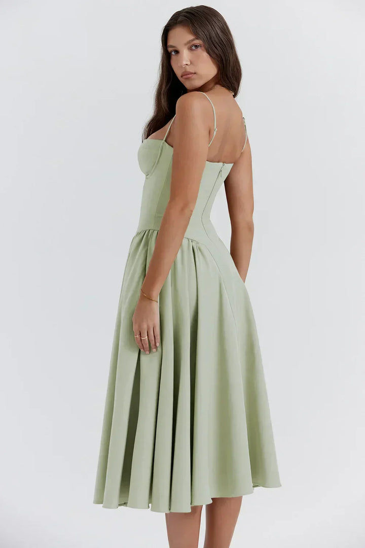 Celine - Sleeveless midi dress with corset fit