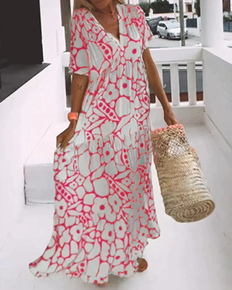 CHRISTINE | Long Summer Dress with Flowy Cut and Elegant Graphic Pattern