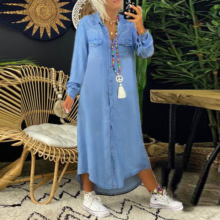 Yara | Long-sleeved denim maxi dress