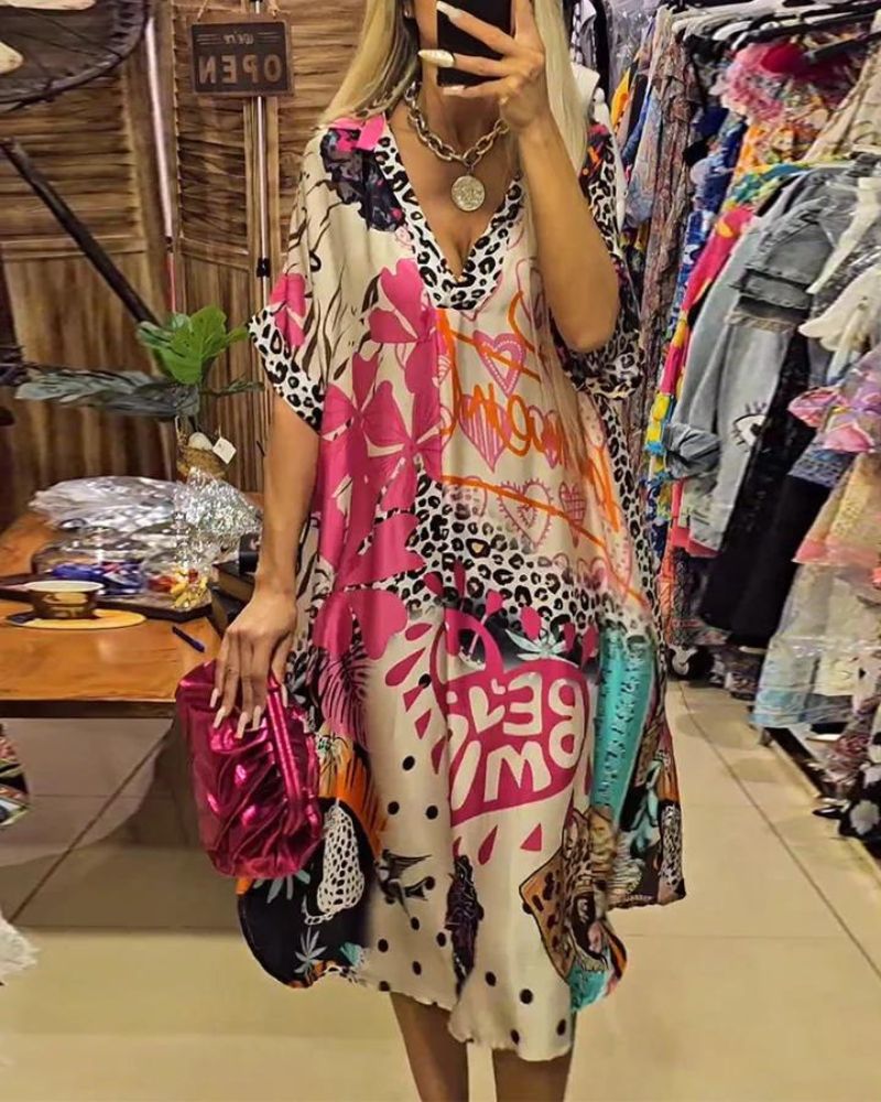 LUCIRA - Colorful casual dress with leopard print