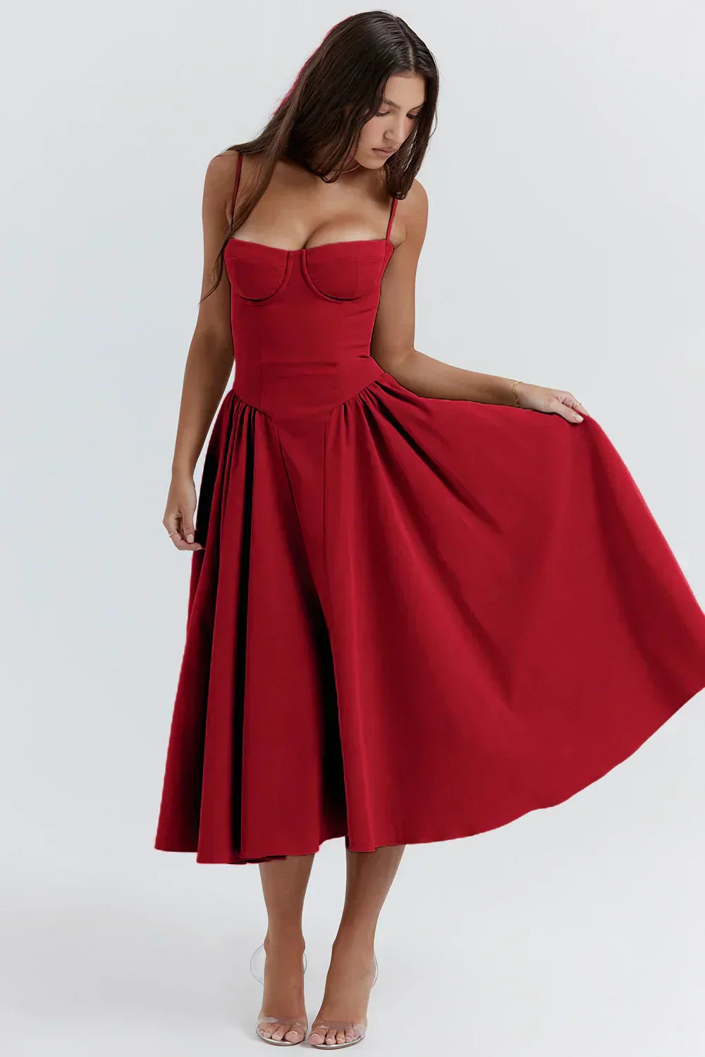 Celine - Sleeveless midi dress with corset fit