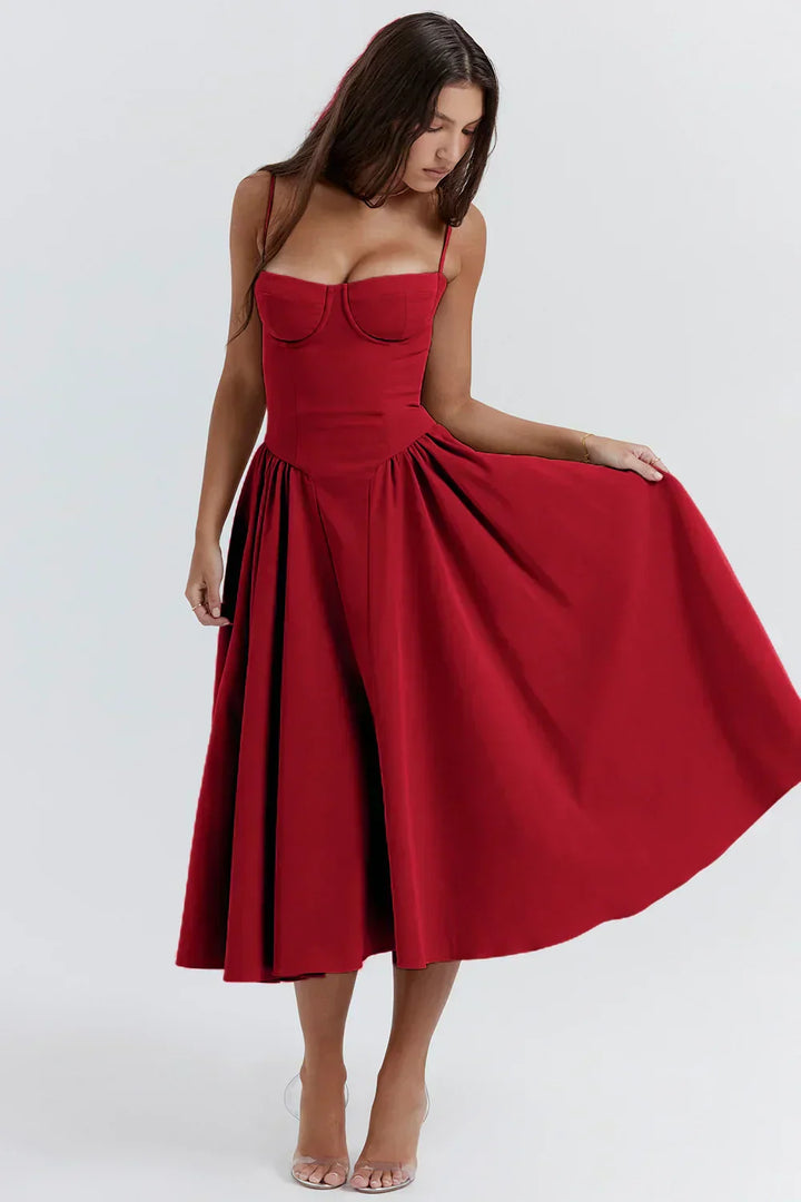 Celine - Sleeveless midi dress with corset fit