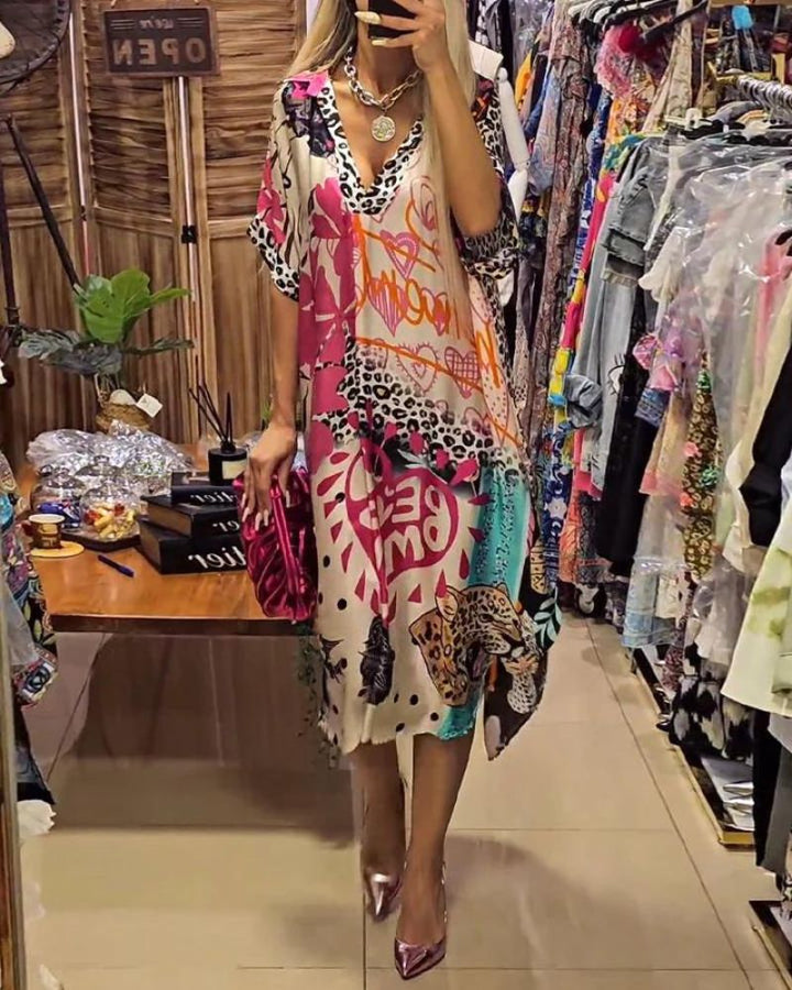 LUCIRA - Colorful casual dress with leopard print