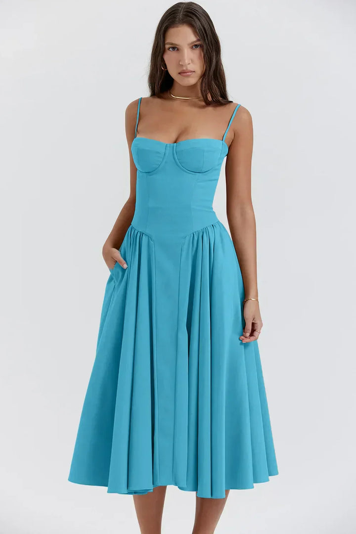 Celine - Sleeveless midi dress with corset fit
