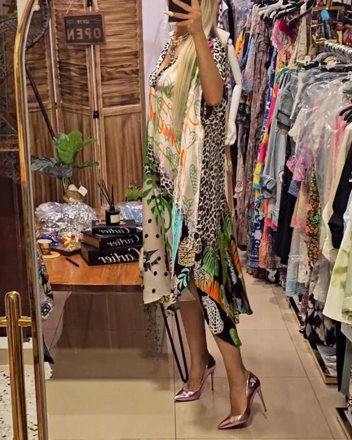 LUCIRA - Colorful casual dress with leopard print