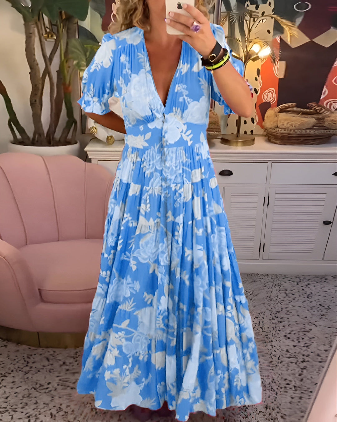 Carine | V-Neck Dress with Floral Pattern and Pocket