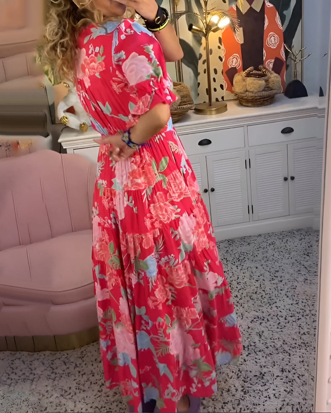 Carine | V-Neck Dress with Floral Pattern and Pocket