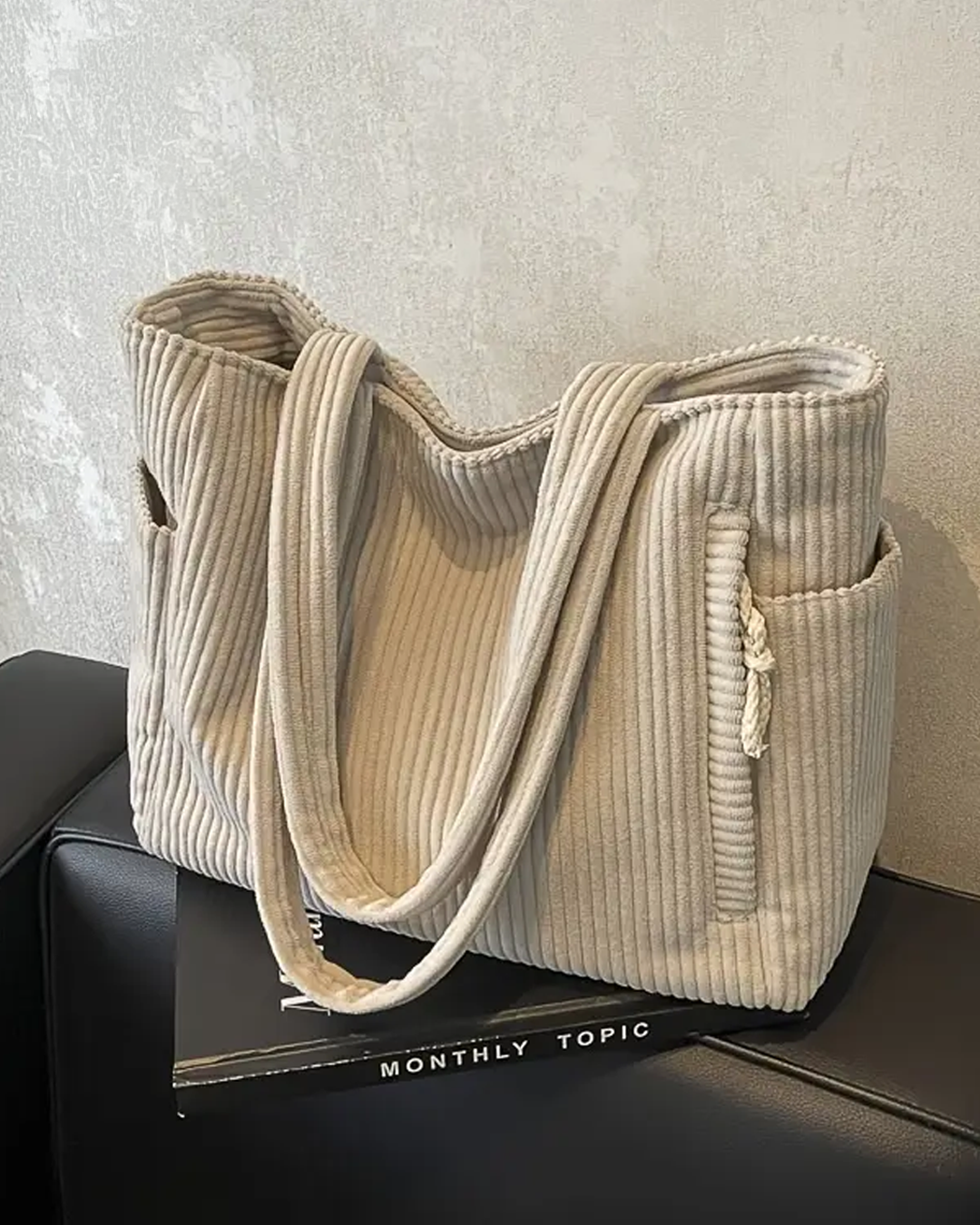 Tilda – Ribbed tote bag with drawstring detail