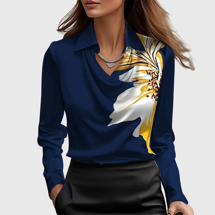 Sylvie | Blouse with a luxurious sheen and pleated neckline