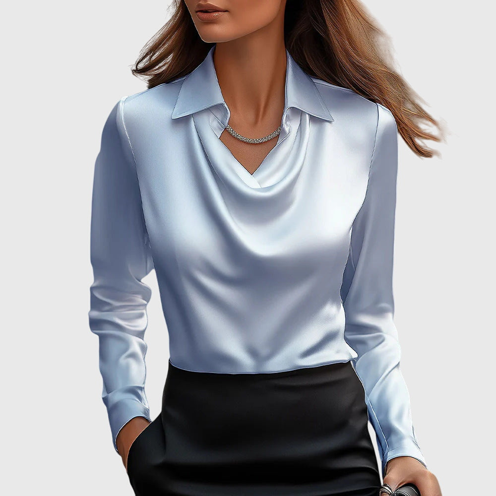 Sylvie | Blouse with a luxurious sheen and pleated neckline
