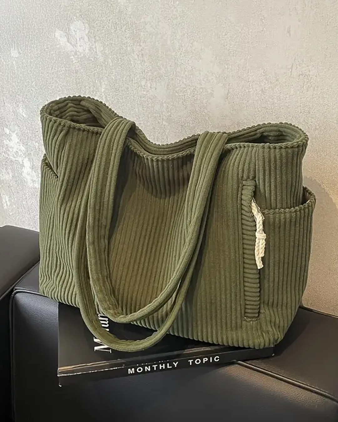 Tilda – Ribbed tote bag with drawstring detail