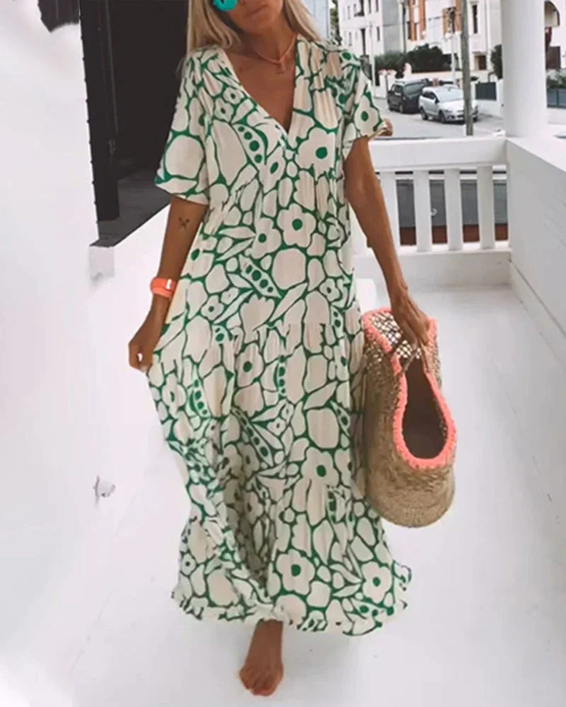 CHRISTINE | Long Summer Dress with Flowy Cut and Elegant Graphic Pattern