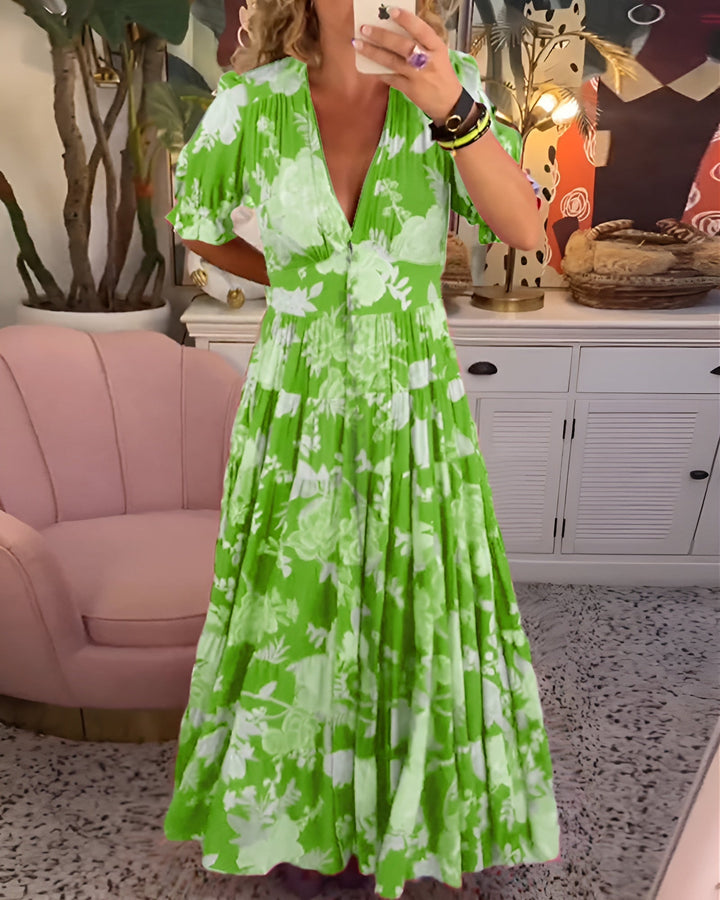 Carine | V-Neck Dress with Floral Pattern and Pocket