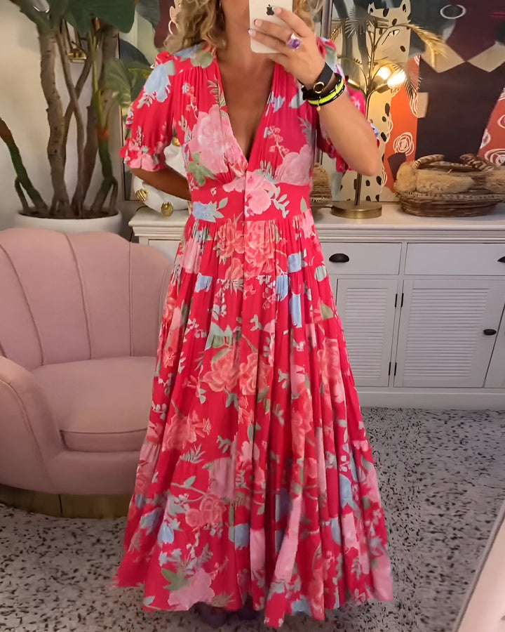 Carine | V-Neck Dress with Floral Pattern and Pocket