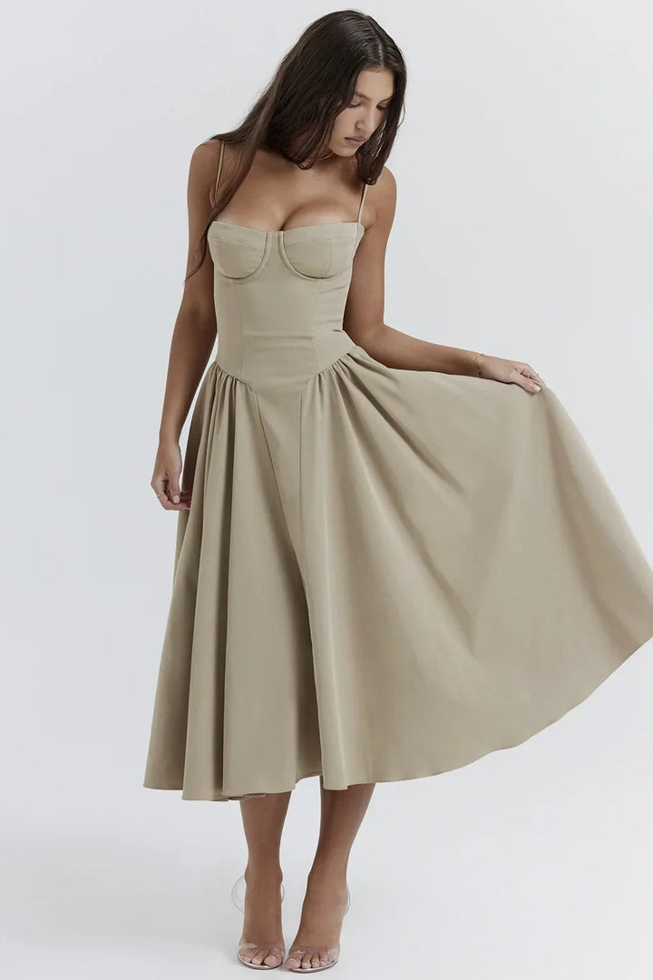 Celine - Sleeveless midi dress with corset fit
