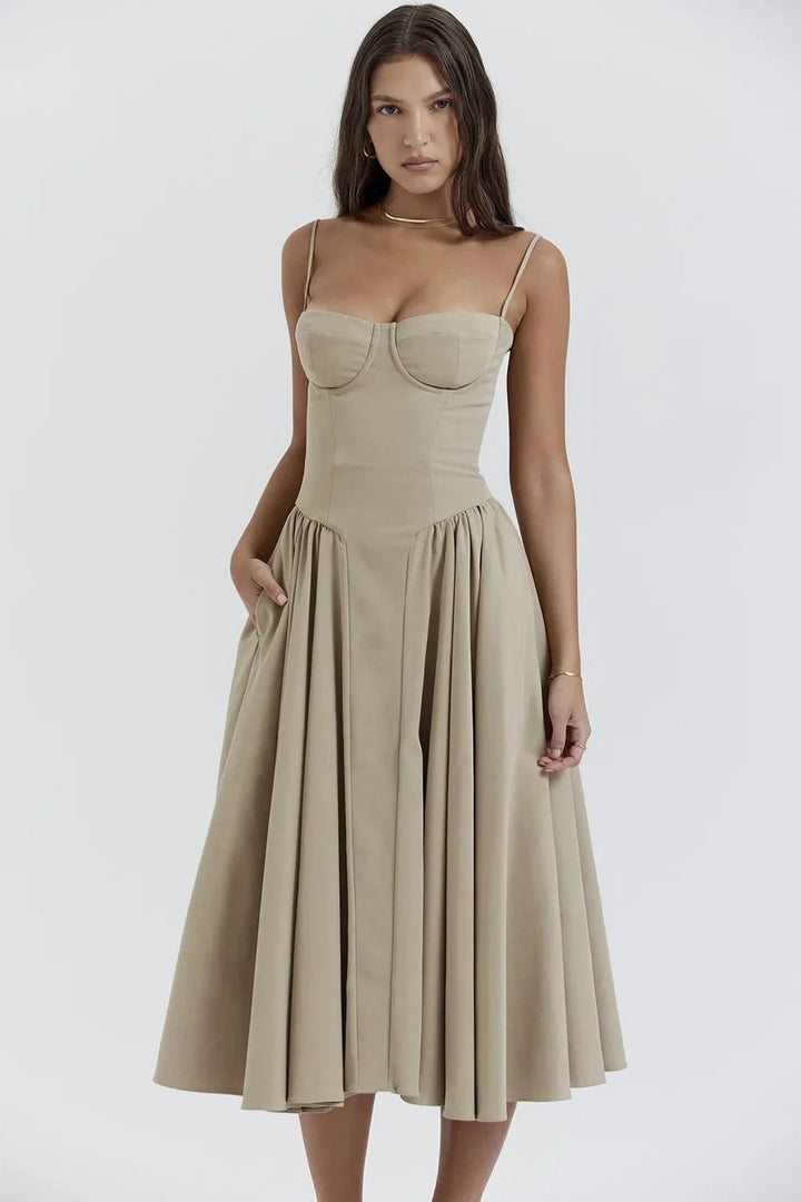 Celine - Sleeveless midi dress with corset fit