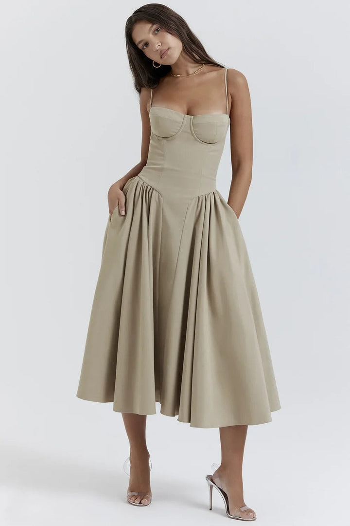 Celine - Sleeveless midi dress with corset fit