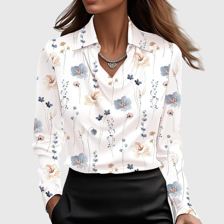 Sylvie | Blouse with a luxurious sheen and pleated neckline