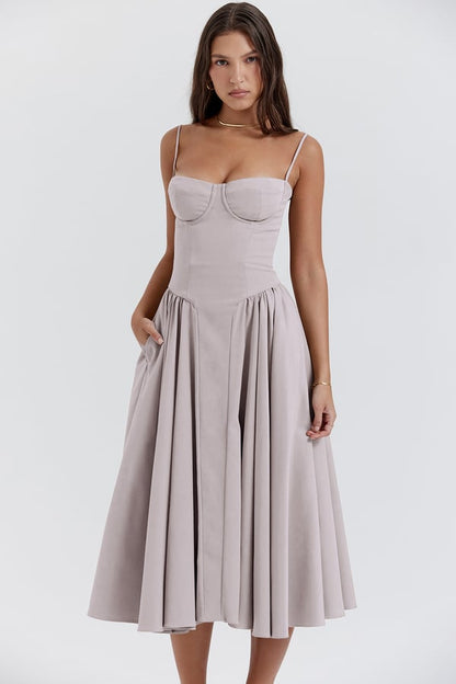 Celine - Sleeveless midi dress with corset fit