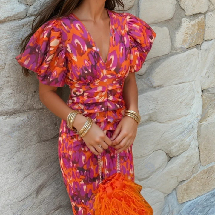 Carole | Vibrant Party Dress with Spectacular Details