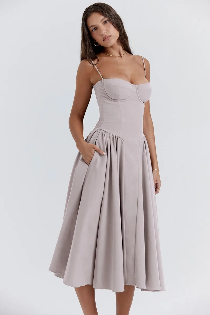 Celine - Sleeveless midi dress with corset fit