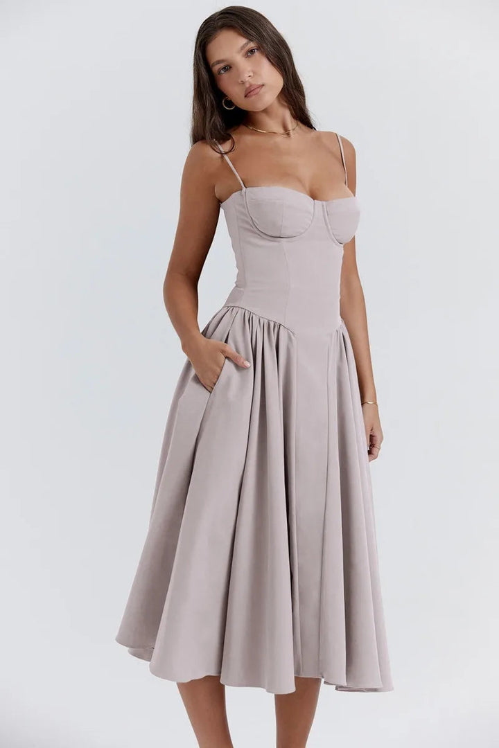 Celine - Sleeveless midi dress with corset fit
