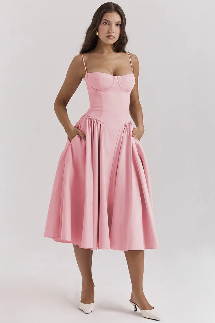 Celine - Sleeveless midi dress with corset fit