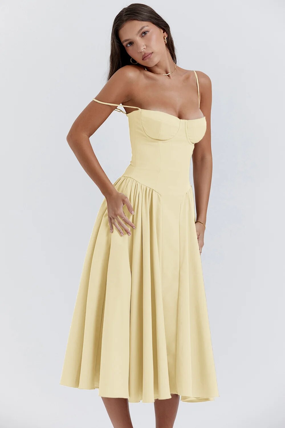 Celine - Sleeveless midi dress with corset fit