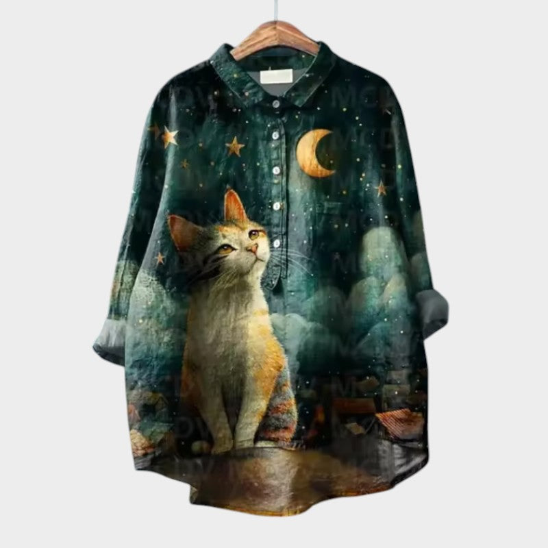 VIVIANA | Oversized Blouse with Watercolor Cats and Cheerful Comfort for Every Moment
