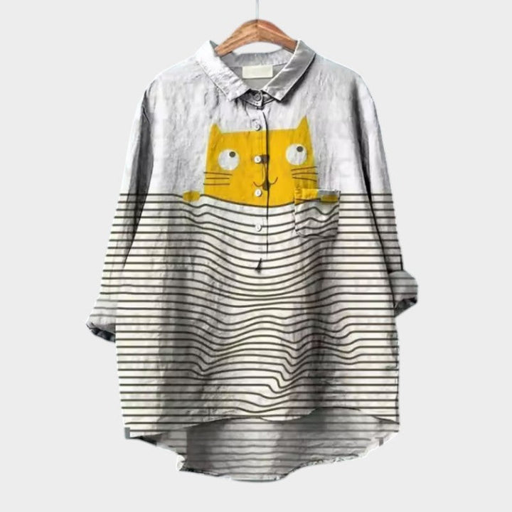 VIVIANA | Oversized Blouse with Watercolor Cats and Cheerful Comfort for Every Moment