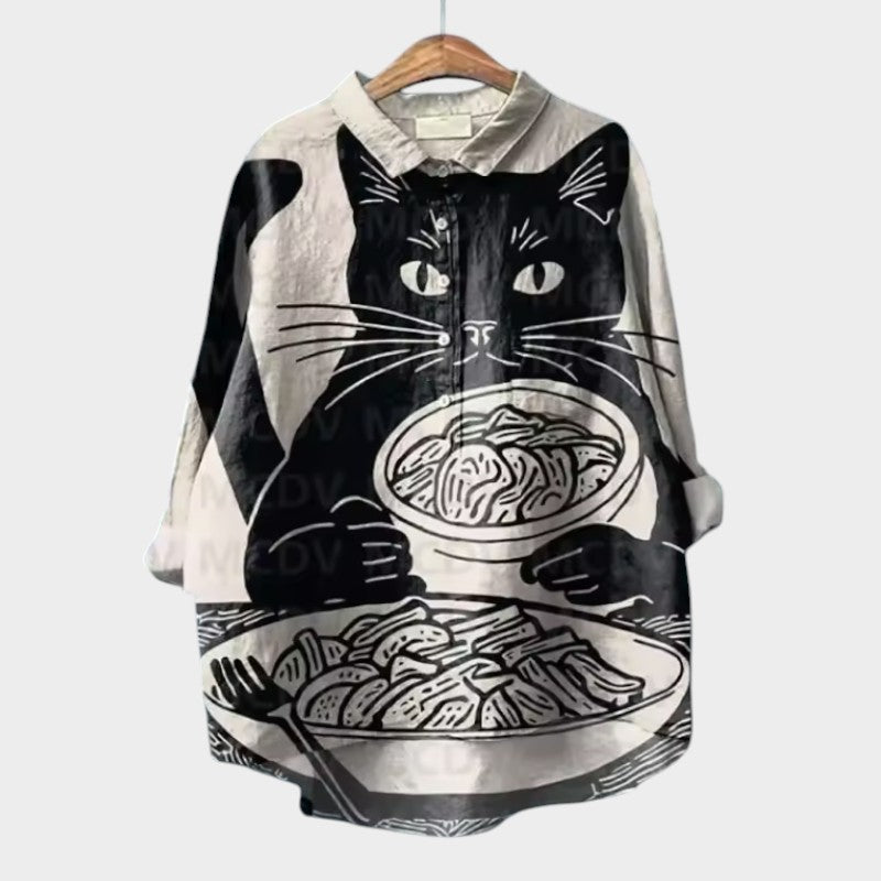 VIVIANA | Oversized Blouse with Watercolor Cats and Cheerful Comfort for Every Moment