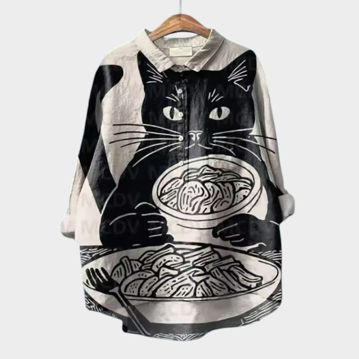 VIVIANA | Oversized Blouse with Watercolor Cats and Cheerful Comfort for Every Moment