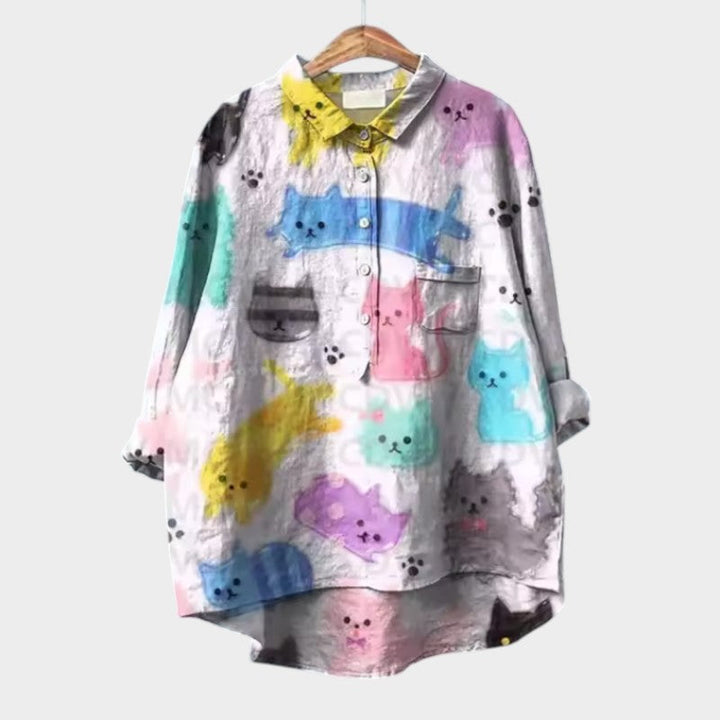 VIVIANA | Oversized Blouse with Watercolor Cats and Cheerful Comfort for Every Moment