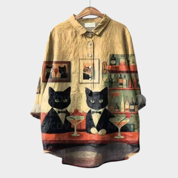 VIVIANA | Oversized Blouse with Watercolor Cats and Cheerful Comfort for Every Moment
