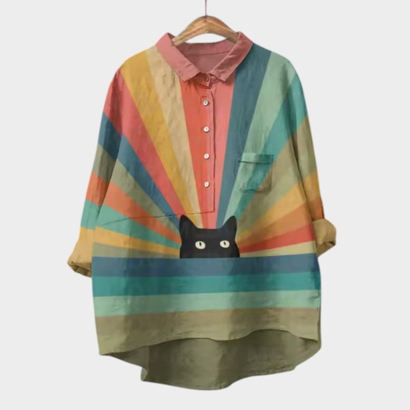 VIVIANA | Oversized Blouse with Watercolor Cats and Cheerful Comfort for Every Moment