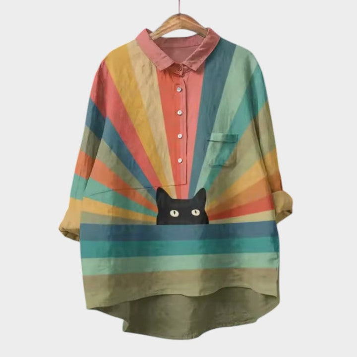 VIVIANA | Oversized Blouse with Watercolor Cats and Cheerful Comfort for Every Moment