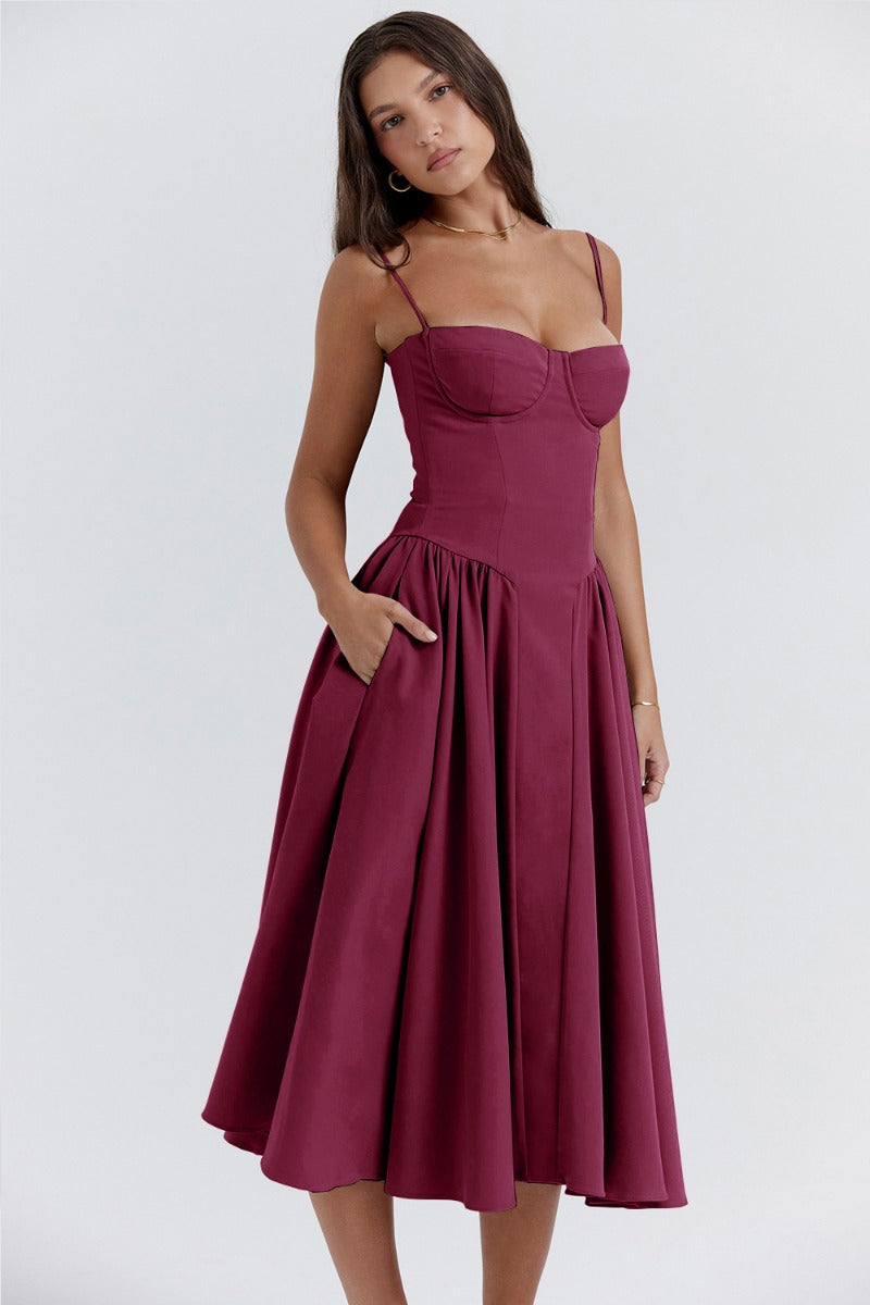 Celine - Sleeveless midi dress with corset fit