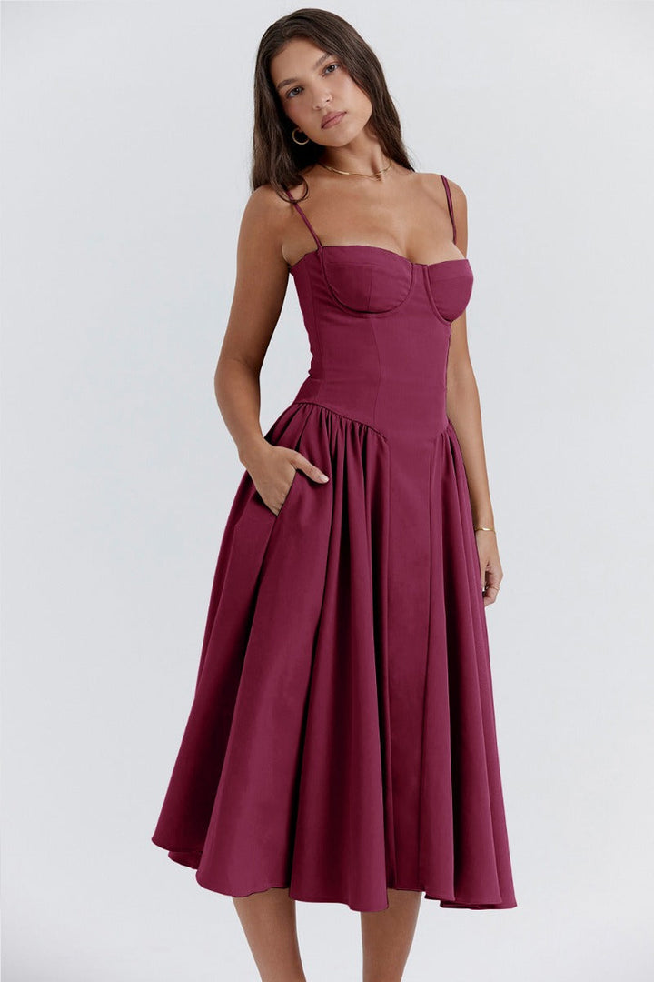 Celine - Sleeveless midi dress with corset fit