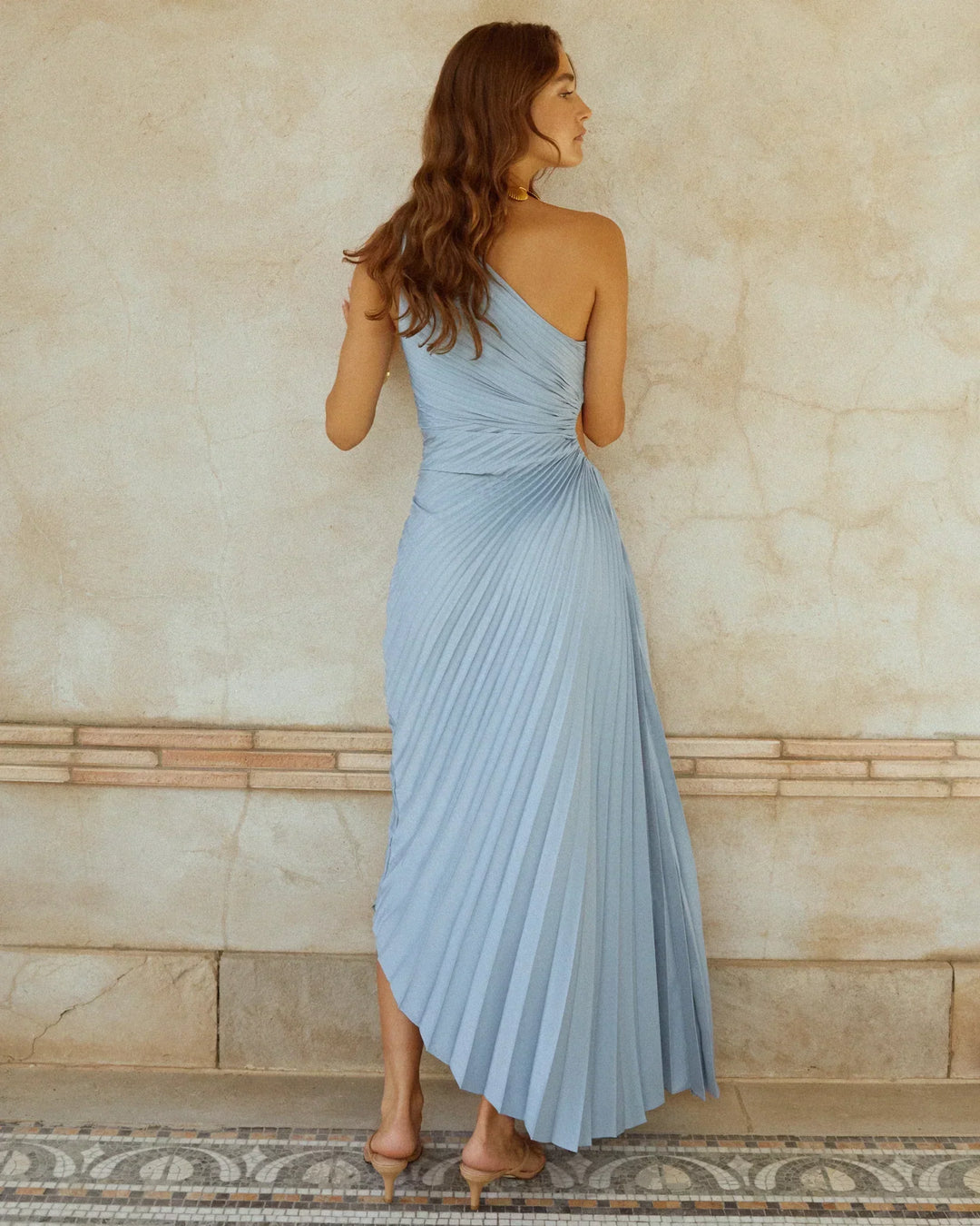 Delfina - Satin One-Shoulder Pleated Evening Dress